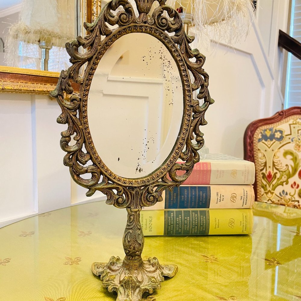 Hollywood Regency Vintage Stand Mirror RARE with bevelled glass 13x7.25x4.25